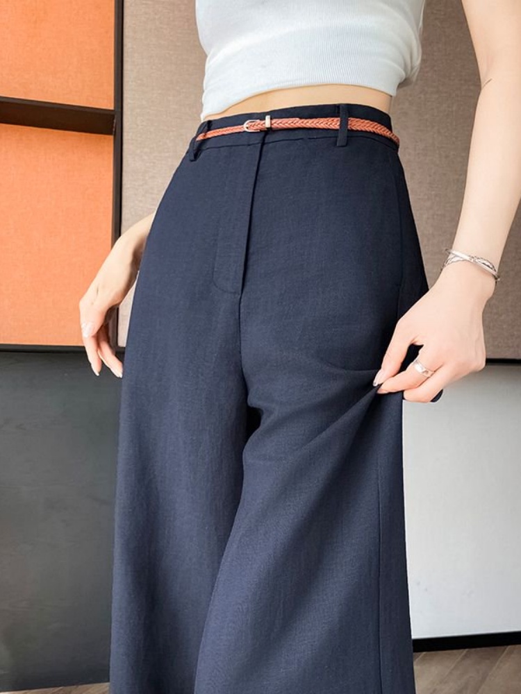 Tailored Trouser Wide - กางเกงขายาวทรงขากว้างเอวสูงผ้าลินินผสมคอตตอนสำหรับผู้หญิง สไตล์ใหม่บางเบาสำหรับฤดูร้อน ทรงตรงพลิ้วไหว