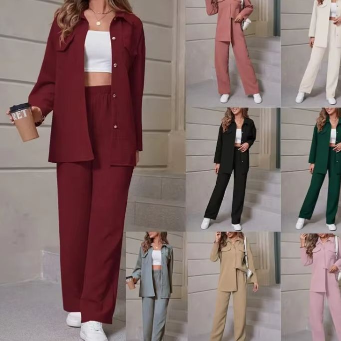Womens Blazer - ชุดเซ็ตสองชิ้นใหม่สำหรับฤดูใบไม้ผลิและฤดูใบไม้ร่วง เสื้อคาร์ดิแกนคอปกวาฟเฟิลสุดทันสมัย ชุดลำลองสำหรับผู้หญิง ชุดเซ็ตสองชิ้น ชุดผู้หญิง เสื้อเบลเซอร์ผู้หญิง
