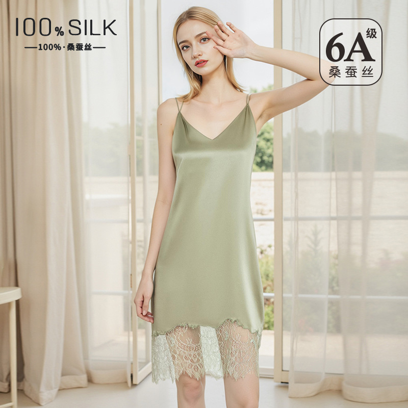 Lace Dress - ชุดเดรสผ้าไหมมัลเบอร์รี 19 มอมมี่ สำหรับผู้หญิง ชุดนอนมินิเดรสลูกไม้เปิดหลังสุดเซ็กซี่ ชุดนอนผ้าซาตินแขนกุด