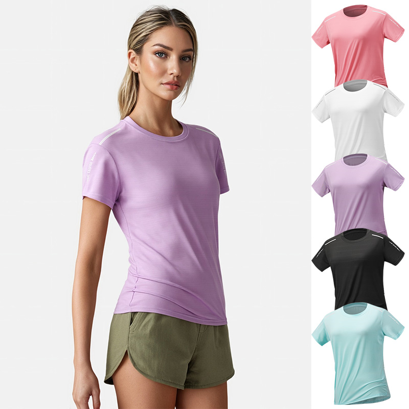 Silk Blouse - เสื้อยืดวิ่งแห้งเร็วสำหรับผู้หญิง ผ้าไหมน้ำแข็ง สะท้อนแสง ยืดหยุ่นสูง ระบายอากาศได้ดี เสื้อยืดกีฬาวิ่ง