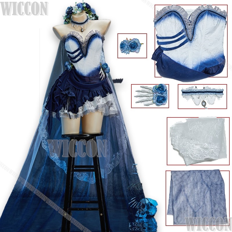 Formal Skirt - Corpse Bride ฮาโลวีนคอสเพลย์ชุด Blue Ombre Gothic