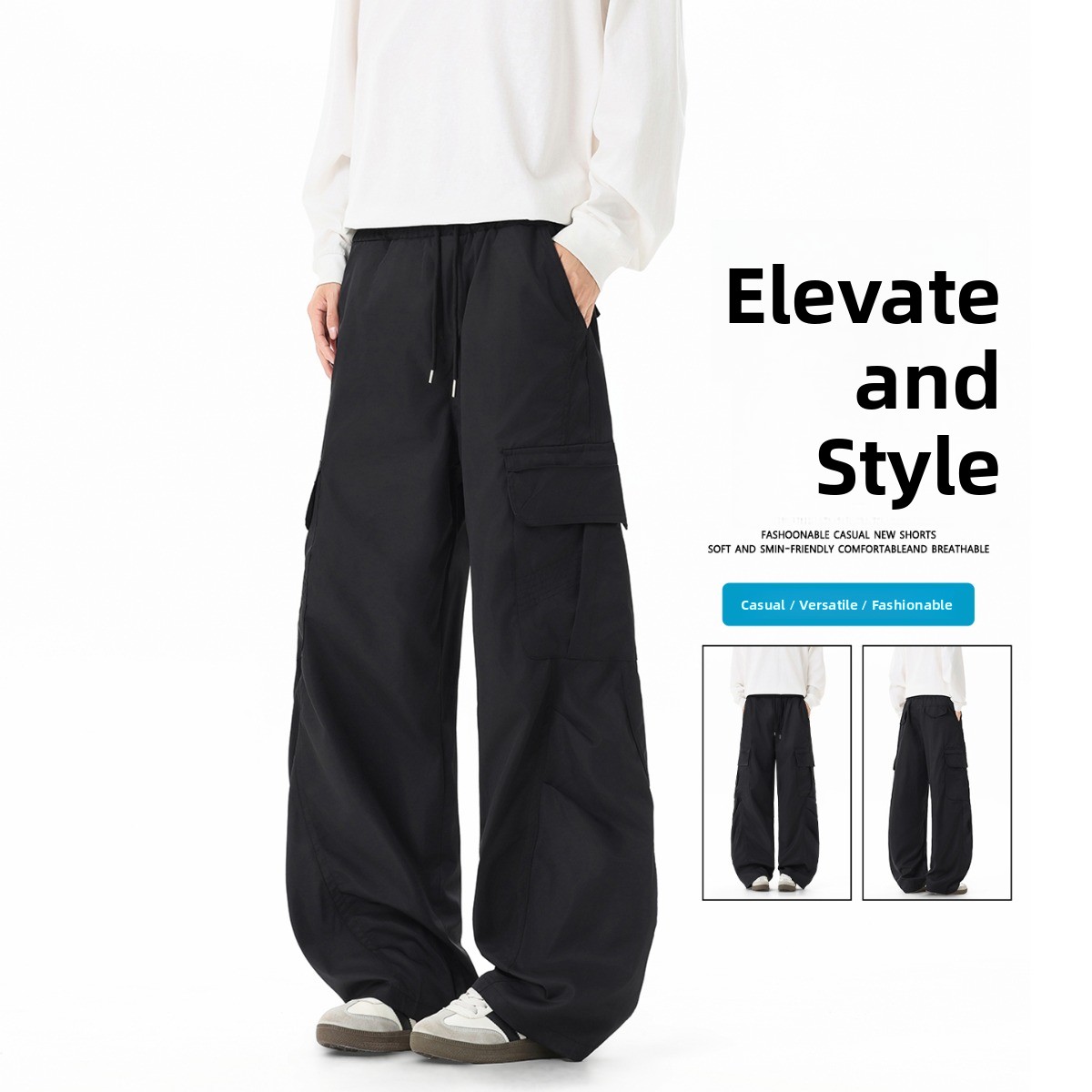 Tailored Trouser Wide - กางเกงวอร์มกีฬาทรงสวย 3D สำหรับผู้ชาย สไตล์ใหม่ฤดูใบไม้ผลิ-ฤดูใบไม้ร่วง ทรงหลวมขากว้าง ทิ้งตัวสวย