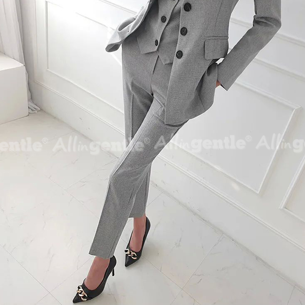 Womens Blazer - ชุดสูทผู้หญิงแบบสั่งตัด Allingentle ชุดสูท 3 ชิ้น เสื้อแจ็คเก็ตทรงเข้ารูปไม่มีปก