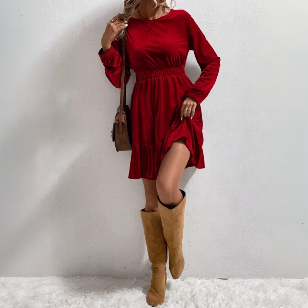 เดรสกำมะหยี่สไตล์ยุโรปอเมริกัน - Midi Dress บทวิจารณ์และราคา