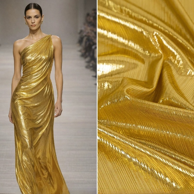 ผ้าถักลายริ้วสีเหลืองทอง ยืดหย - Evening Gown บทวิจารณ์และราคา
